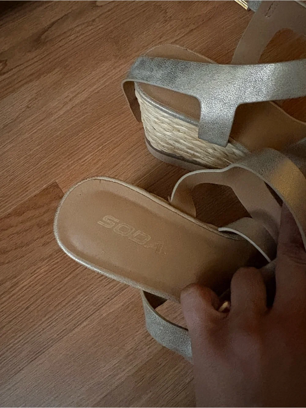 Soda Metallic Gold Crisscross Wedge Sandals